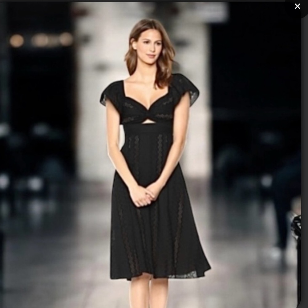 BCBGMaxAzria Black Lace-Trim Midi Dress